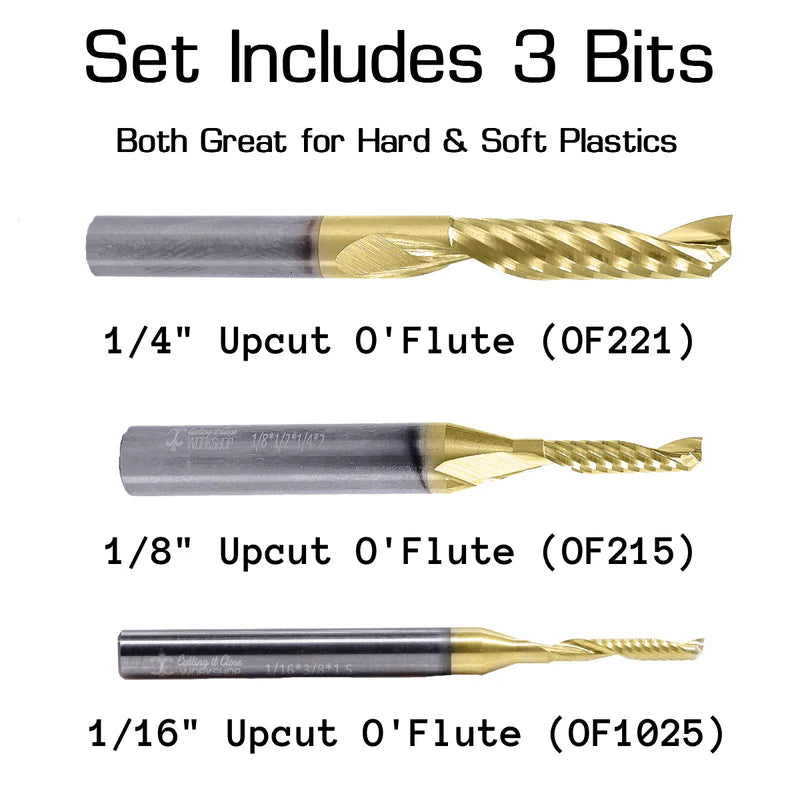 Two Flute Bit O’Flute Bit Set – 3-Piece Plastic & Acrylic CNC Bits Kit – Aqua Vitae ...