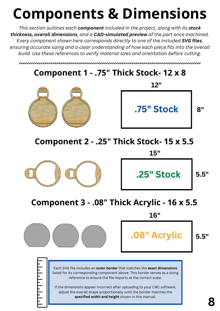 Light Up Picture Ornament stock dimensions from the build manual